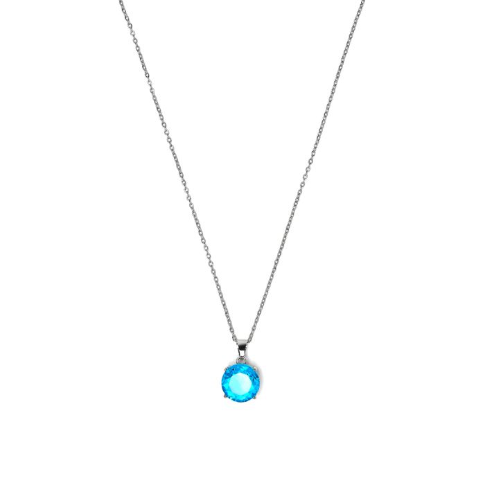Collier - LUXENTER - Ankru (Africa Fantasia) - Zircone topaze bleue - Finition rhodium argent - Pendentif 14 mm, 42+3 cm