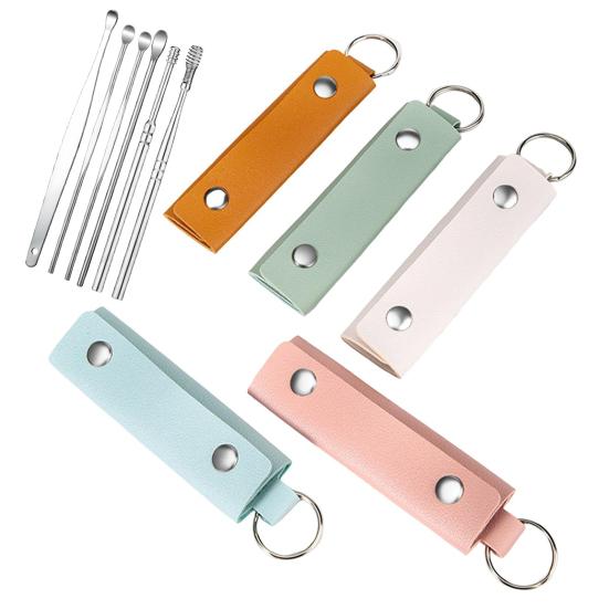 Набор из 6 предметов для чистки ушей из нержавеющей стали, спиральные инструменты для чистки ушей с чехлом из искусственной кожи, домашний набор для ухода за ушами для дома и путешествий