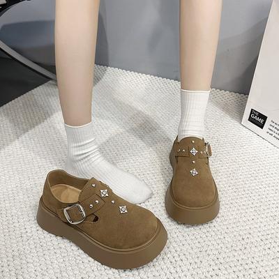 Маффины на толстой подошве, ретро женские, новые весенние, с увеличением высоты, с одним ремешком, с большой головкой, с юбкой, лоферы, одинарная обувь