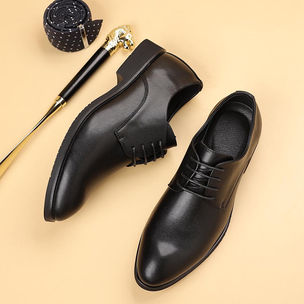 Молодежная уличная мужская кожаная обувь со встроенным подъемом каблука, мягкой подошвой, модная, универсальная, формальная, для бизнеса, всесезонная, прочная, повседневная, удобная обувь