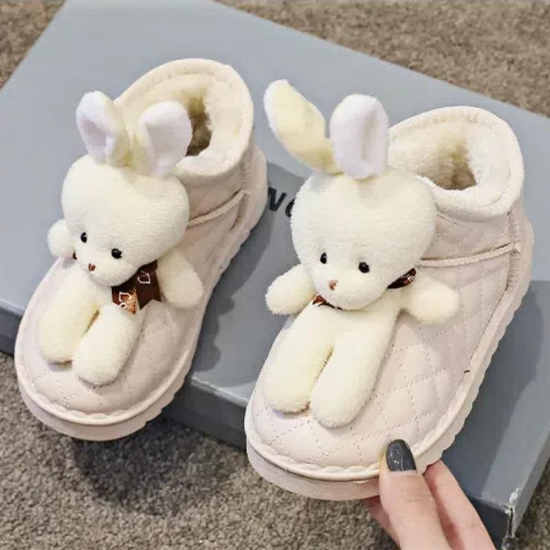Детские зимние сапоги с изображением кролика из мультфильма, женские зимние новые ботильоны для мальчиков и девочек с утолщенной шерстью из хлопка для детей