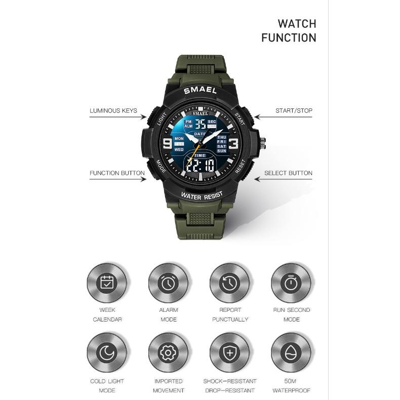 SMAEL повседневные модные часы из сплава, многофункциональные водонепроницаемые уличные мужские съемные электронные часы