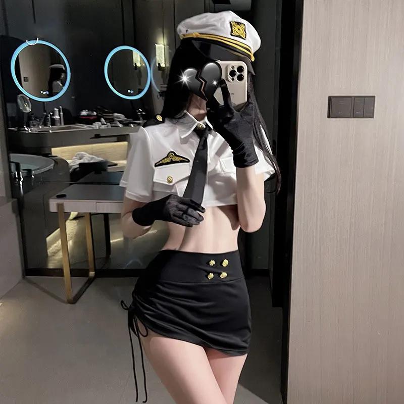 JIMIKO женский сексуальный костюм стюардессы для косплея, юбка с открытой талией, искушение, женский пилот, профессиональное горячее нижнее белье, эротический наряд