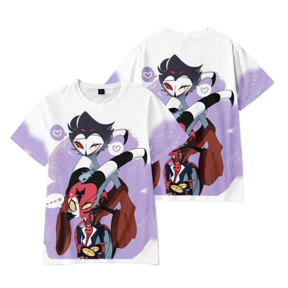 Helluva Boss Аниме Женщины Мужские футболки Рубашка с рисунком Мультфильм Печатный О-образным вырезом Негабаритные с короткими рукавами Модная мужская одежда Уличная одежда
