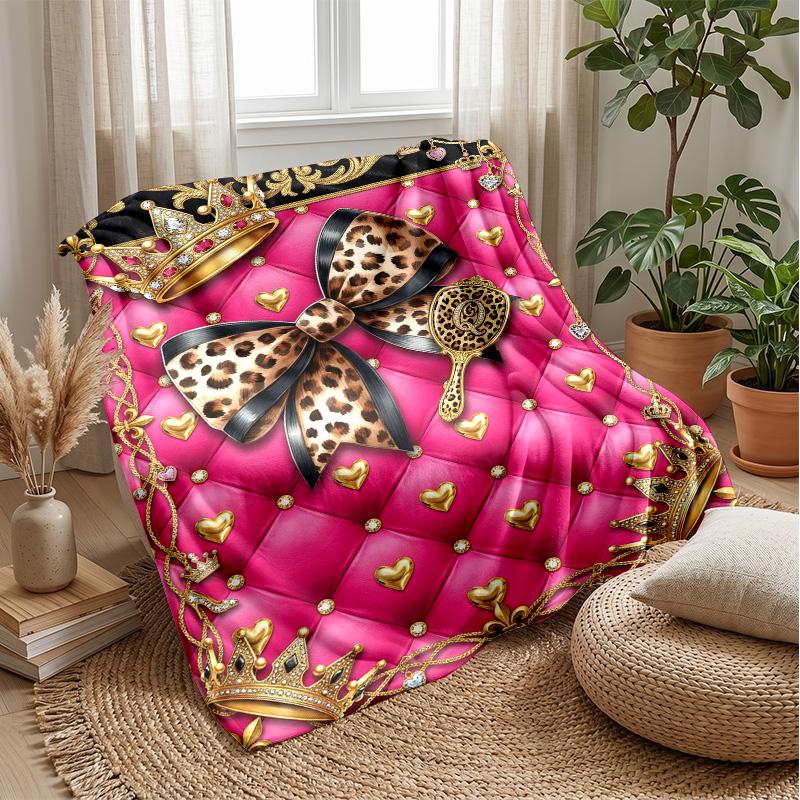 Rainbow Leopard Roses Bow Theme blanket Lightweight Warm Flannel Blanket Decorative Throw Blanket for Home Decoration