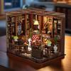 Retro DIY Wooden Left Bank Study House Figurines Miniatures Kits With LED Lights Home Desk Decoration For Adult Handmade Gifts