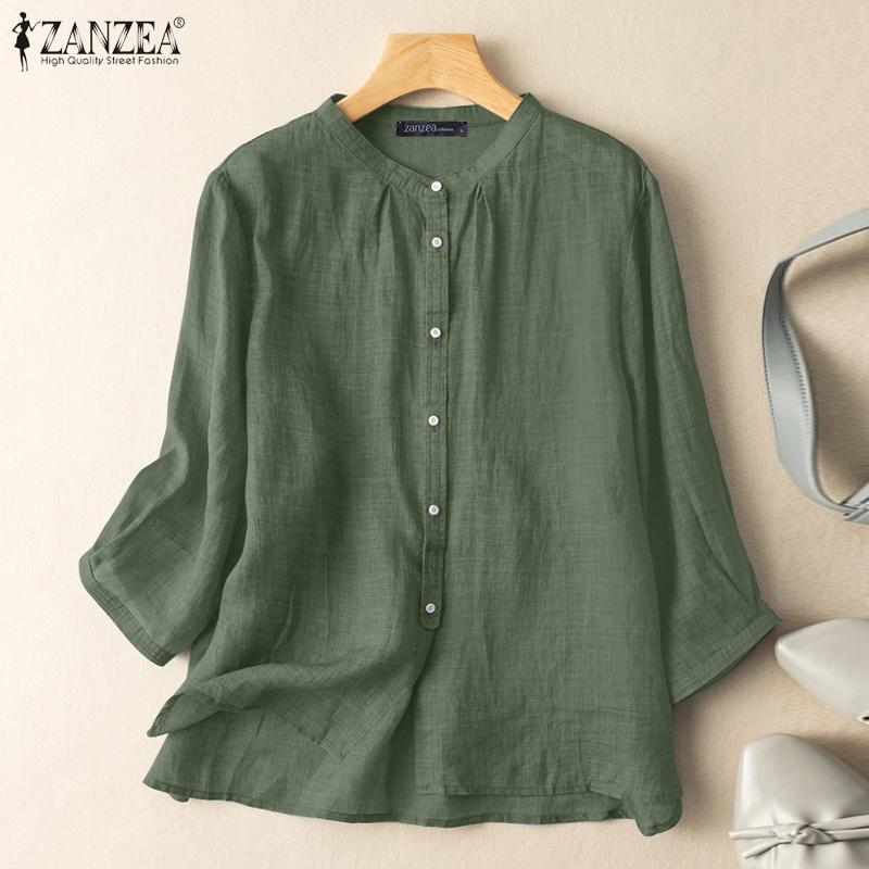 ZANZEA Женская повседневная летняя блузка с круглым вырезом и рукавами 3/4