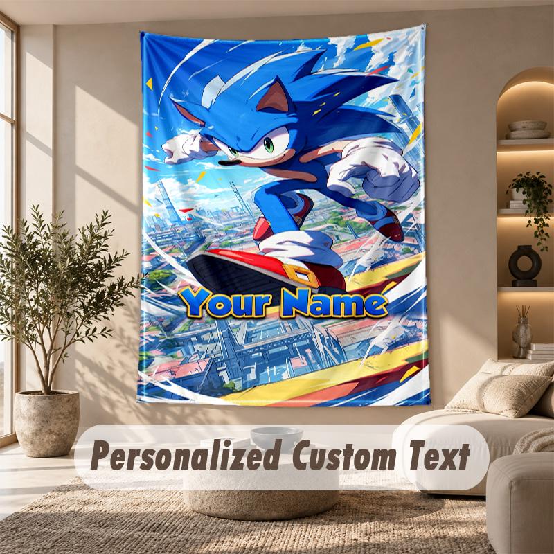 Sonic Tapestry, Personalized Custom Text, Wall Hanging Tapestry For Living Room Home Wall Decor