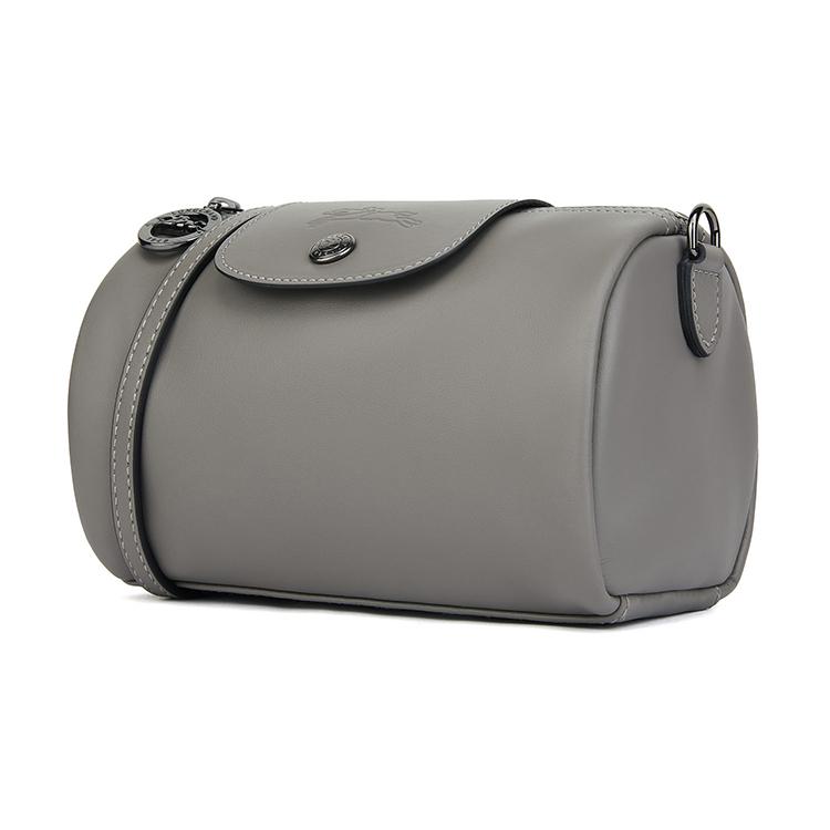 Longchamp Le Pliage Xtra Adjustable Detachable Shoulder Strap Zipper Closure Leather Cylinder Cosmetic Bag Mini Women Bags Gray 10255987P55