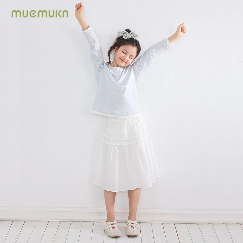 Полосатая многослойная футболка для девочки Mucmukn