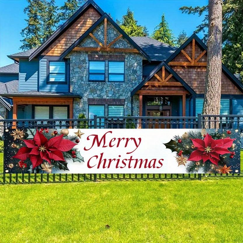 Merry Christmas Holiday Outdoor Christmas Banner, Garden Fence Porch Party Decor