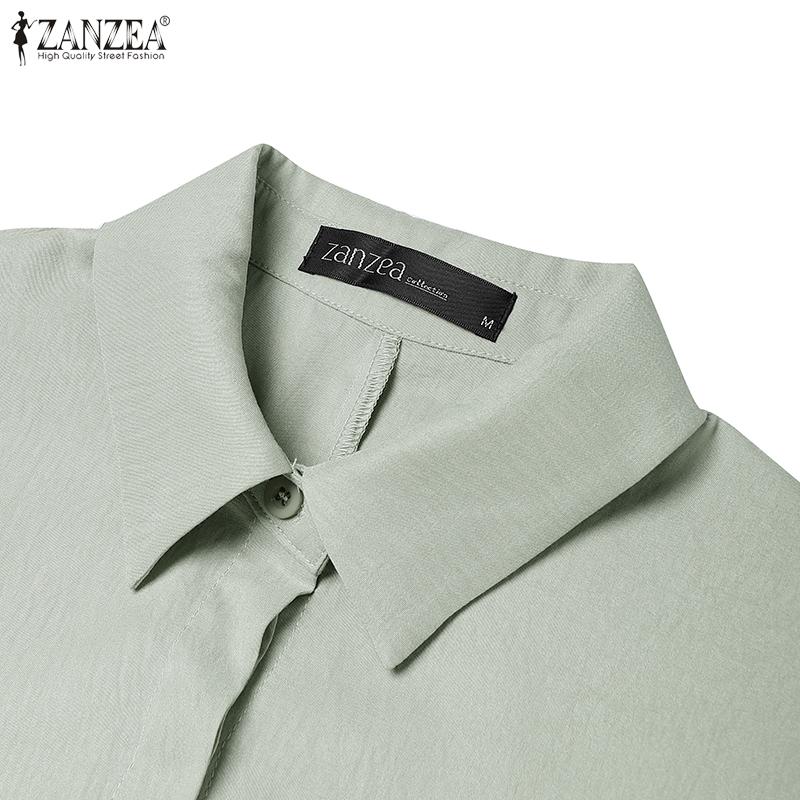 ZANZEA Женская однотонная блузка свободного кроя с рукавом 3/4 и отложным воротником