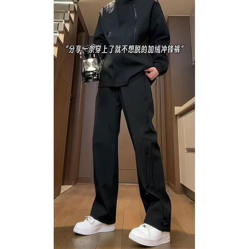 Men's Winter Fleece-Lined Windproof Waterproof Mountaineering Pants - Loose Straight-Leg Casual Long Pants