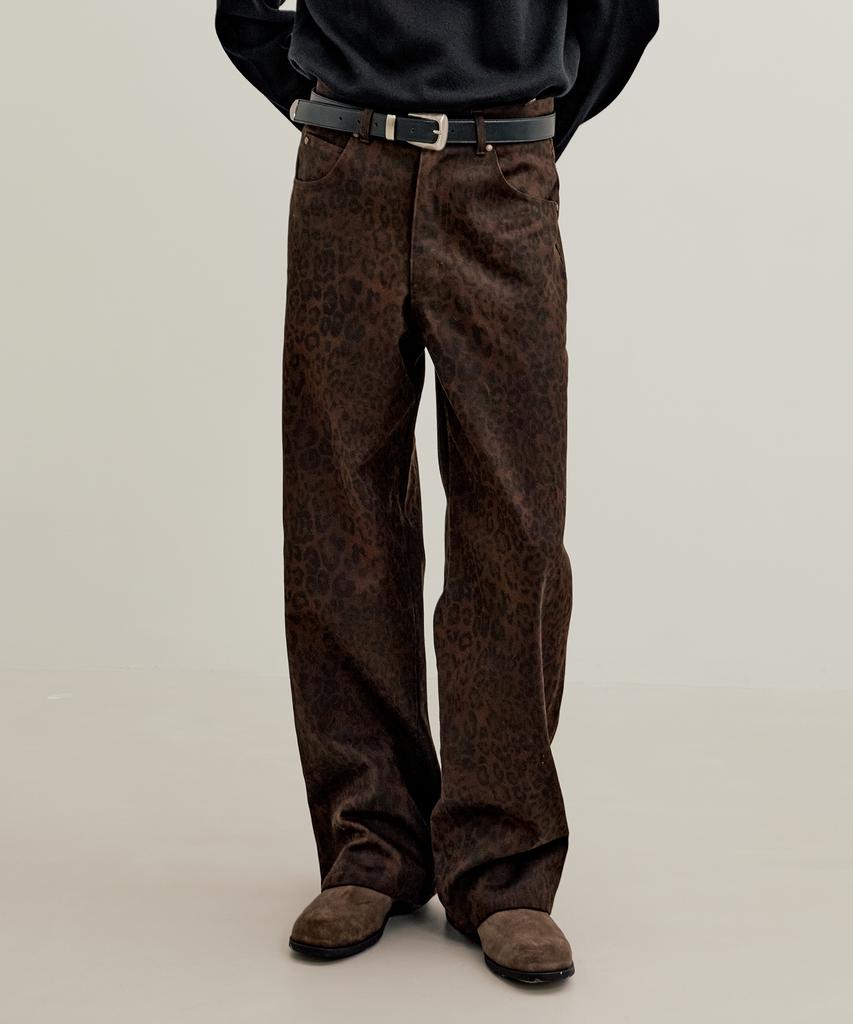 LMOOD Fancy Leopard Wide Pants Brown
