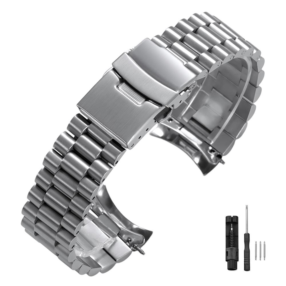 Прочный ремешок для часов из нержавеющей стали для Seiko 5 SKX009/007 для Oyster для Jubilee Изогнутый конец Часы 18 мм 20 мм 22 мм Мужской спортивный ремешок