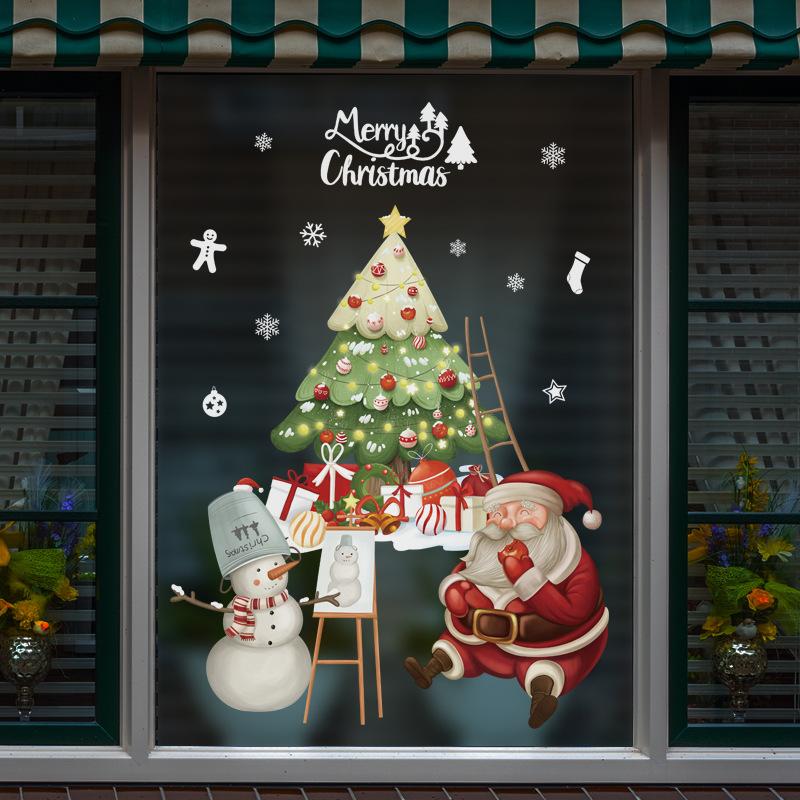 New Christmas Decoration Window Stickers Santa Gifts Merry Christmas Mirror Sticker Xmas Tree Window Glass Sticker New Year 2023