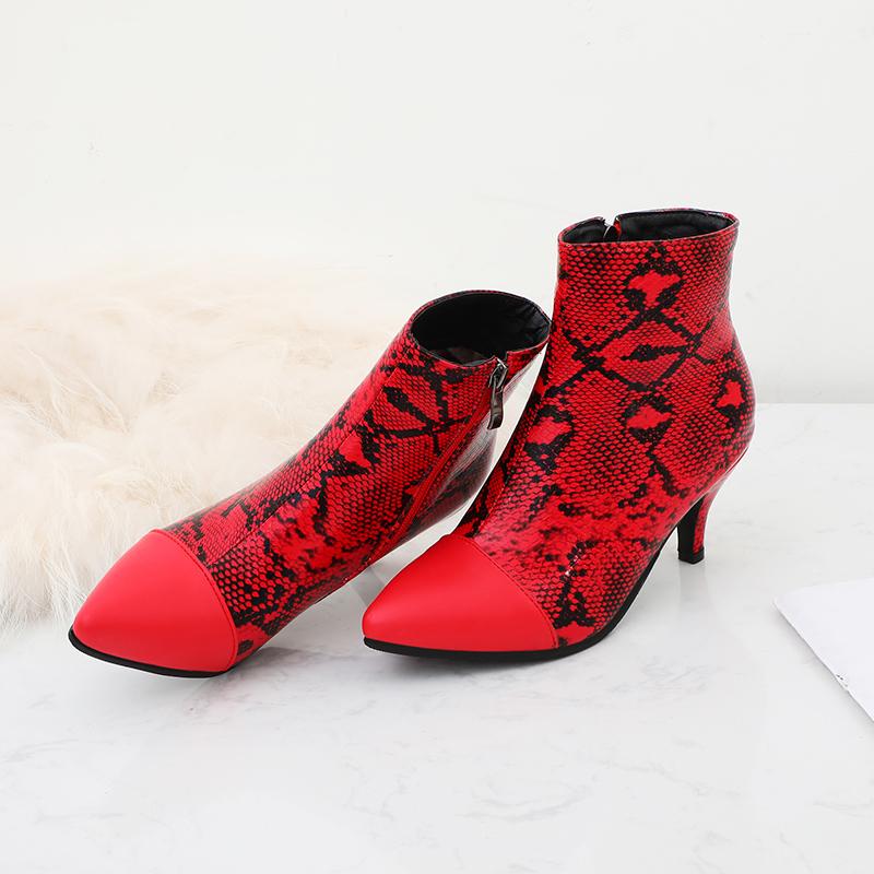 Женские короткие сапоги на высоком каблуке, сексуальный узор под змеиную кожу, осень и зима, новые короткие сапоги большого размера на тонком остром каблуке