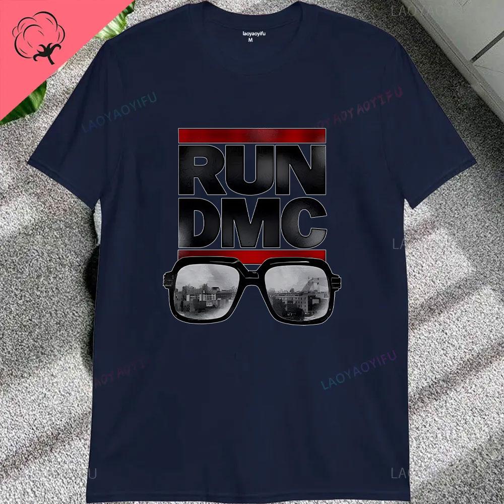 Винтажные Мужские Футболки с Принтом Hip Hop Rock Музыки Run Dmc, Короткий Рукав, Уличная Одежда, Свободные Женские Футболки, Повседневные Модные Футболки