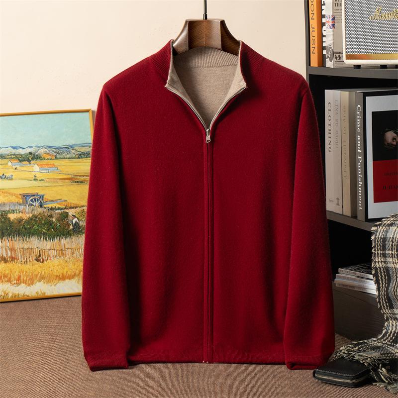 Двенадцатипуговичный усиленный двусторонний двусторонний кашемировый кардиган мужской с воротником-стойкой свитерок-куртка