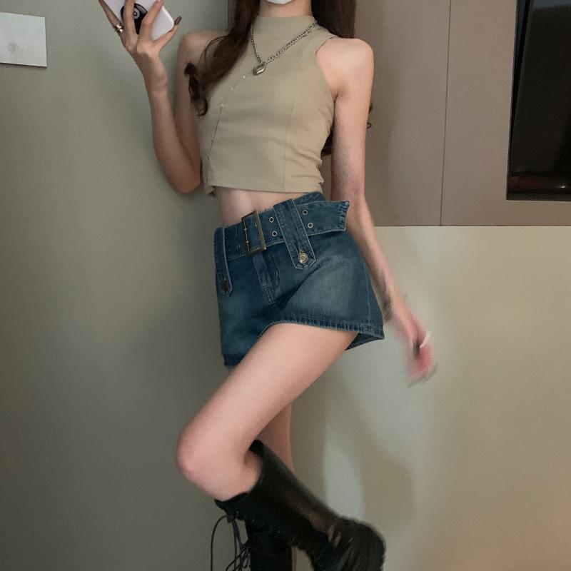 Женская джинсовая юбка А-силуэта, летняя, с защитой от просвечивания, с завышенной талией, оригинального дизайна, короткая юбка до середины бедра
