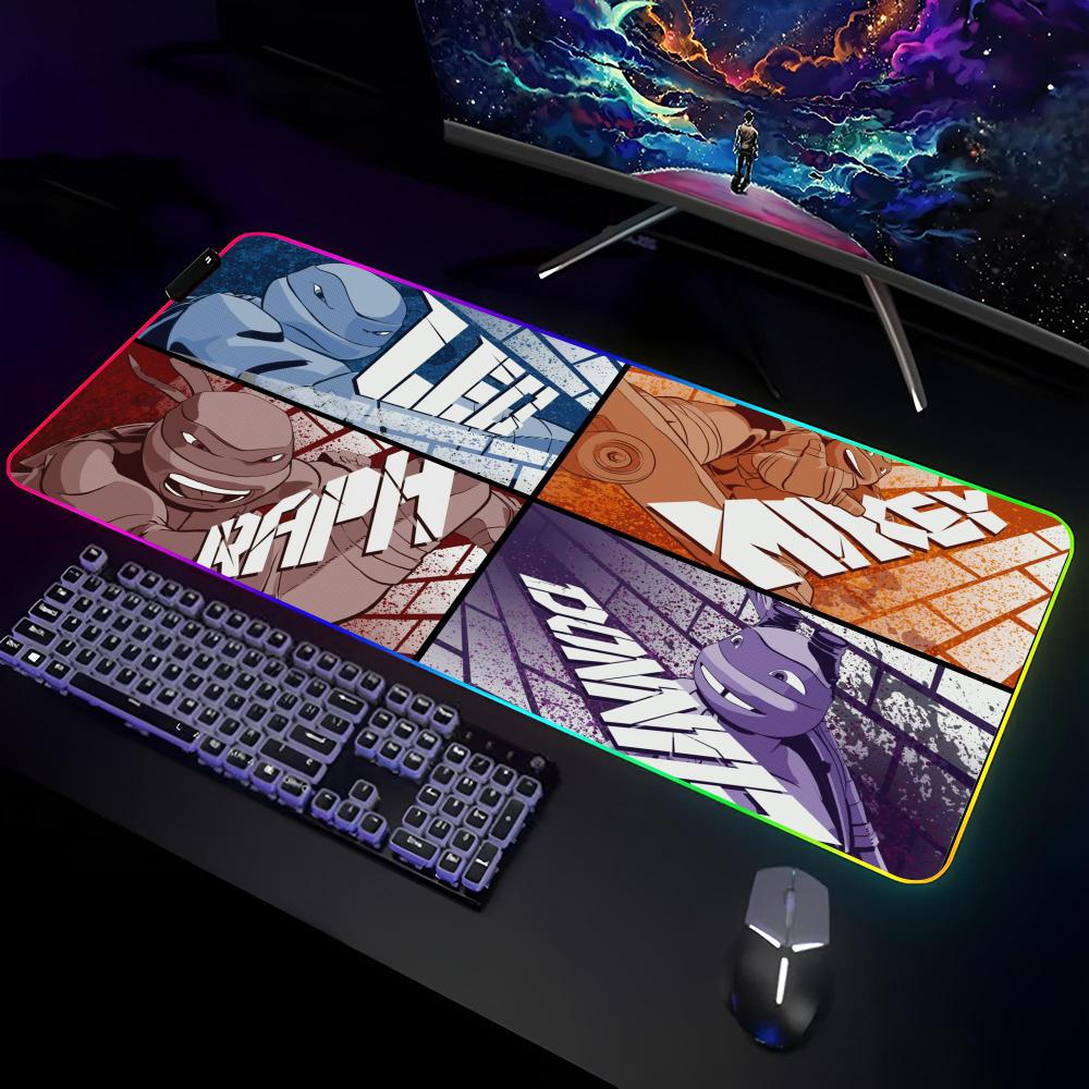 Коврик для мыши Черепашки-ниндзя Геймерский RGB Коврик для стола Коврик для клавиатуры Игровые ноутбуки Светодиодный коврик для мыши Защита стола Аниме Мышь