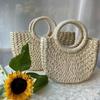 Half-Moon Shape Straw Woven Handbag Large Capacity Simple Shopping Bag Vacation