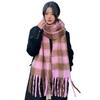 Женский шарф с клетчатым принтом, утолщенная теплая длинная шаль с отделкой кисточками, универсальное зимнее одеяло, повседневная одежда