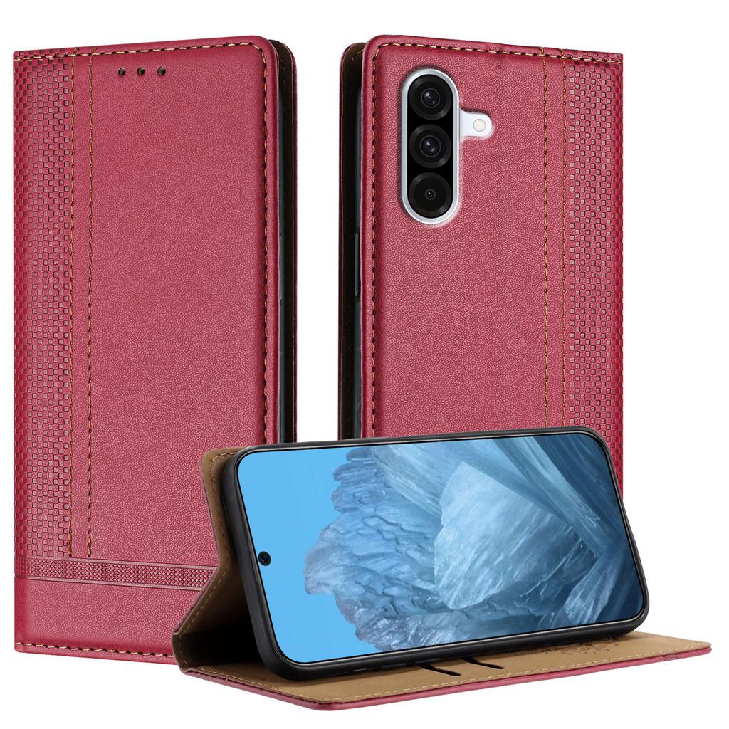 Чехол для Samsung Galaxy A36 5G с L-образным сетчатым узором, кожаная подставка, чехол для телефона с отделениями для карт