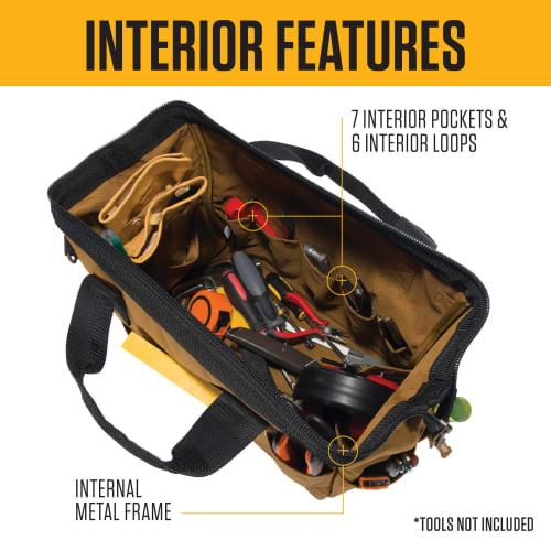 carhartt Сумка для инструментов OnSite, Прочная, Водонепроницаемая, Среднетяжелая сумка для хранения инструментов, 16 дюймов, 17 карманов, Коричневый Carhartt, B0000516