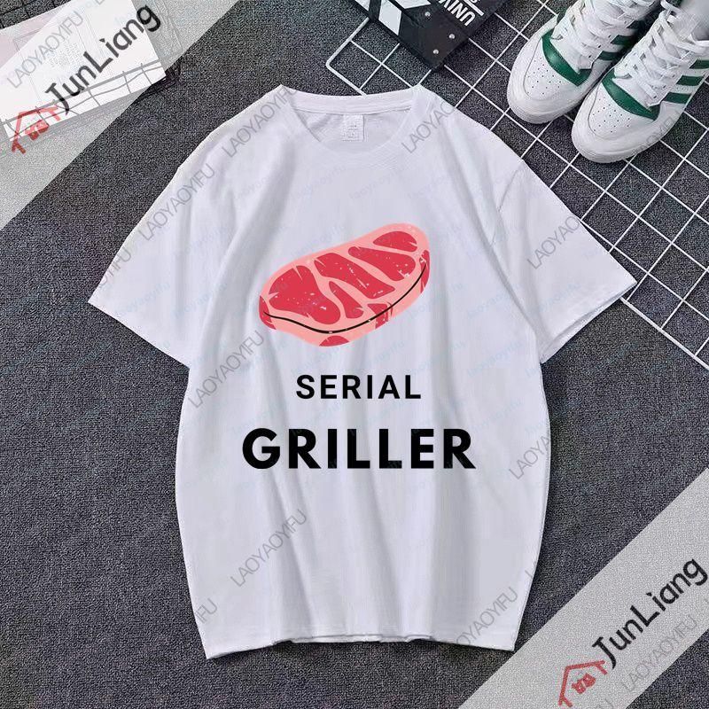 Serial Griller Funny BBQ Graphic TShirt Retro Barbecue Lover Streetwear Tee Grilling for Unisex Women Summer Short Sleeve Tee