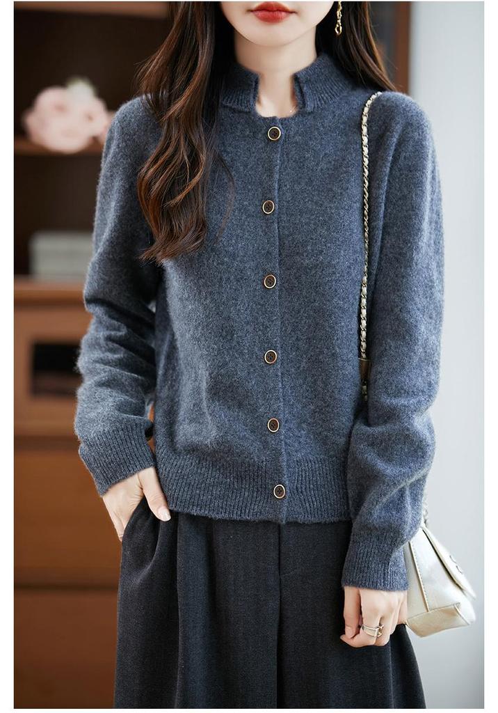 2025 Autumn/Winter Women's Korean Style 100% Pure Wool Double-Ply Knit Cardigan - Soft, Cozy, and Versatile Sweater