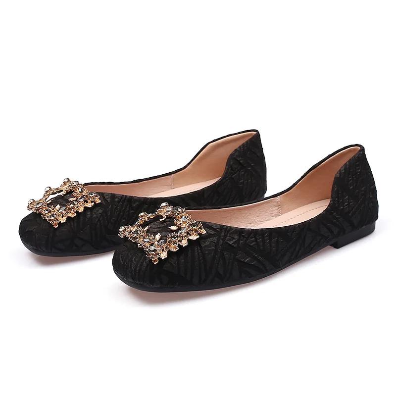 Модные изысканные женские туфли, модные повседневные туфли на плоской подошве с узором Water Diamond, с неглубоким носком и квадратной подошвой, женские рабочие туфли с мягкой подошвой