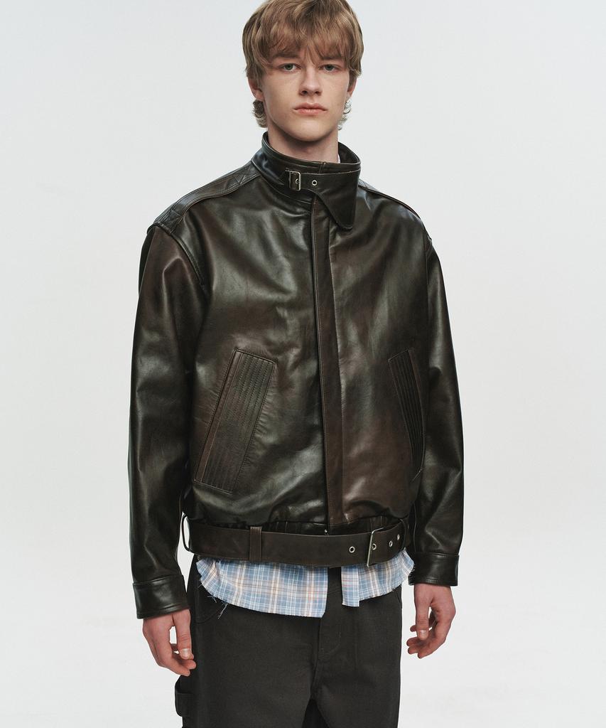 Heute Kain Belted Leather Jacket (Brown)