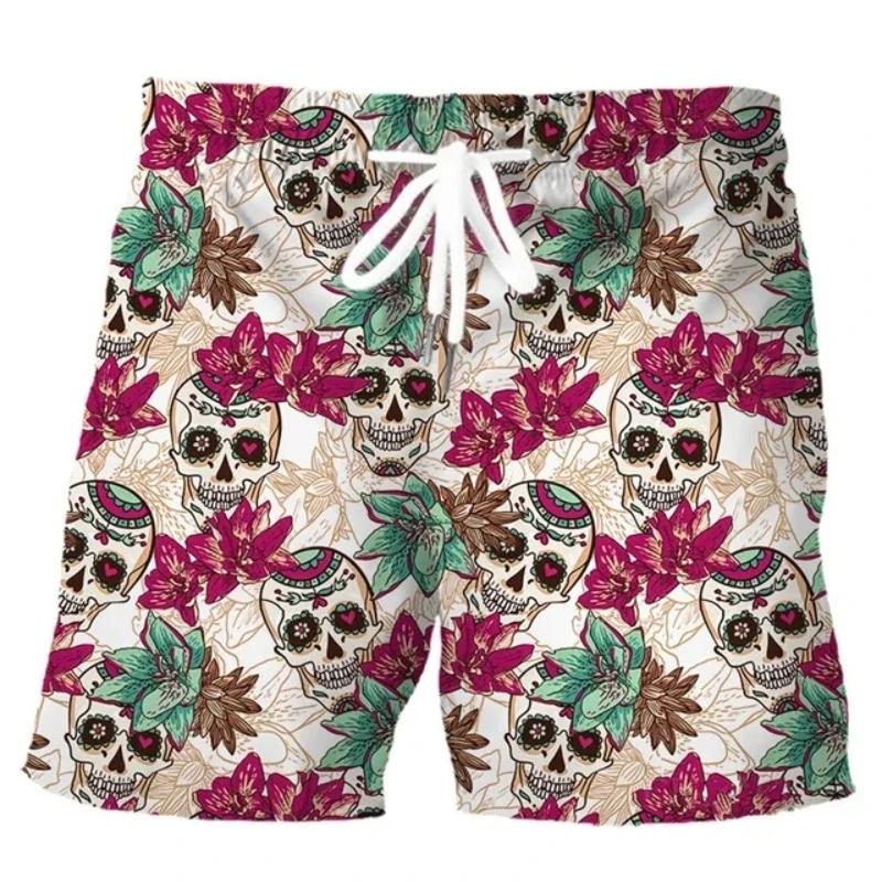 New Men's Skull 3D Print Beach Shorts Graphic Men's Casual Sports Shorts Summer Surfing Shorts Breathable Shorts Hip Hop Pants