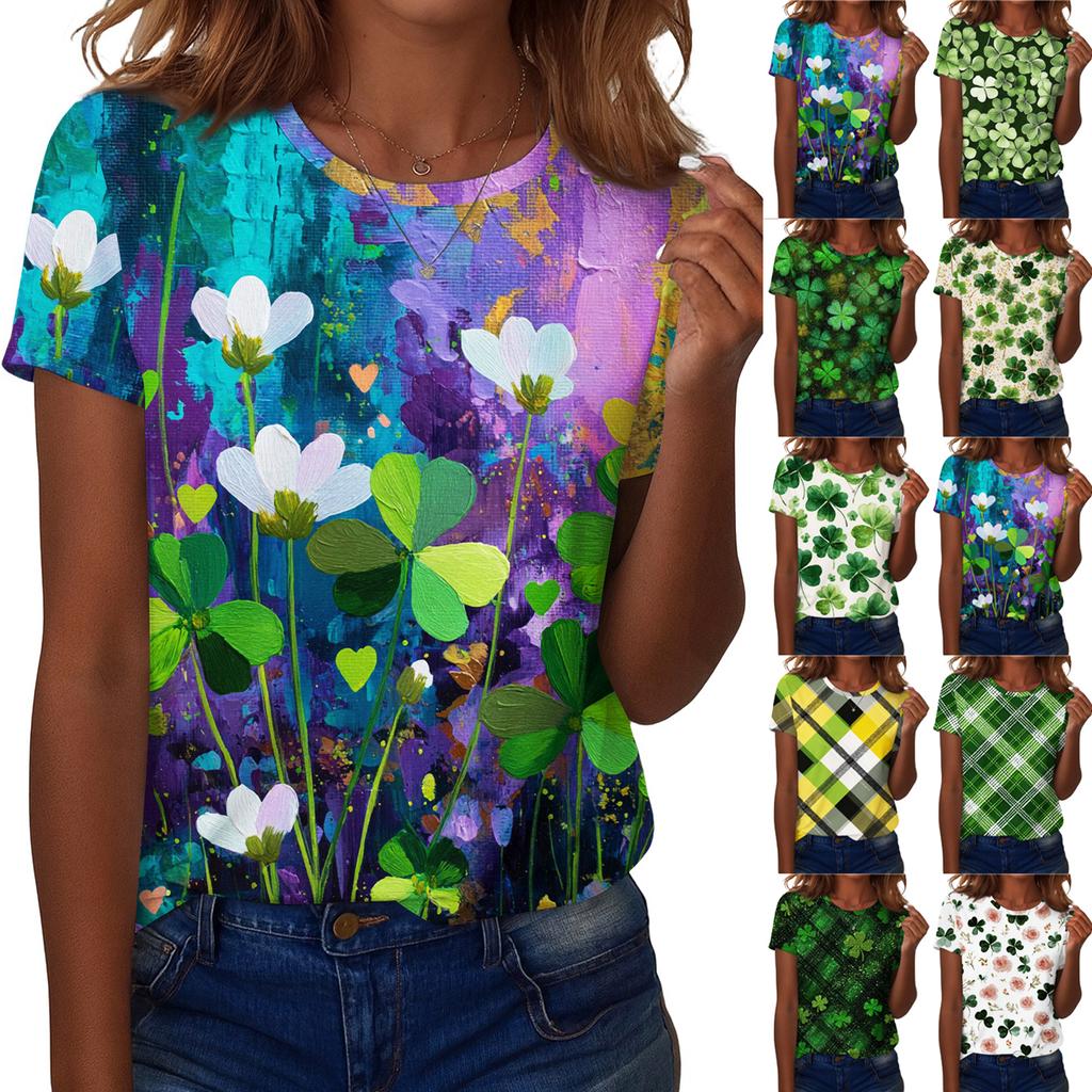 Женская футболка футболка принт короткий рукав повседневная выходная мода базовая обычная топ Ст. День Патрика