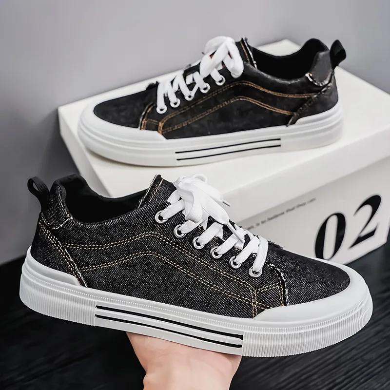 Модная синяя ковбойская мужская обувь Модная удобная парусиновая обувь Мужская обувь для скейтборда Дышащая шнуровка Обувь для ходьбы Мужские кроссовки 39-48