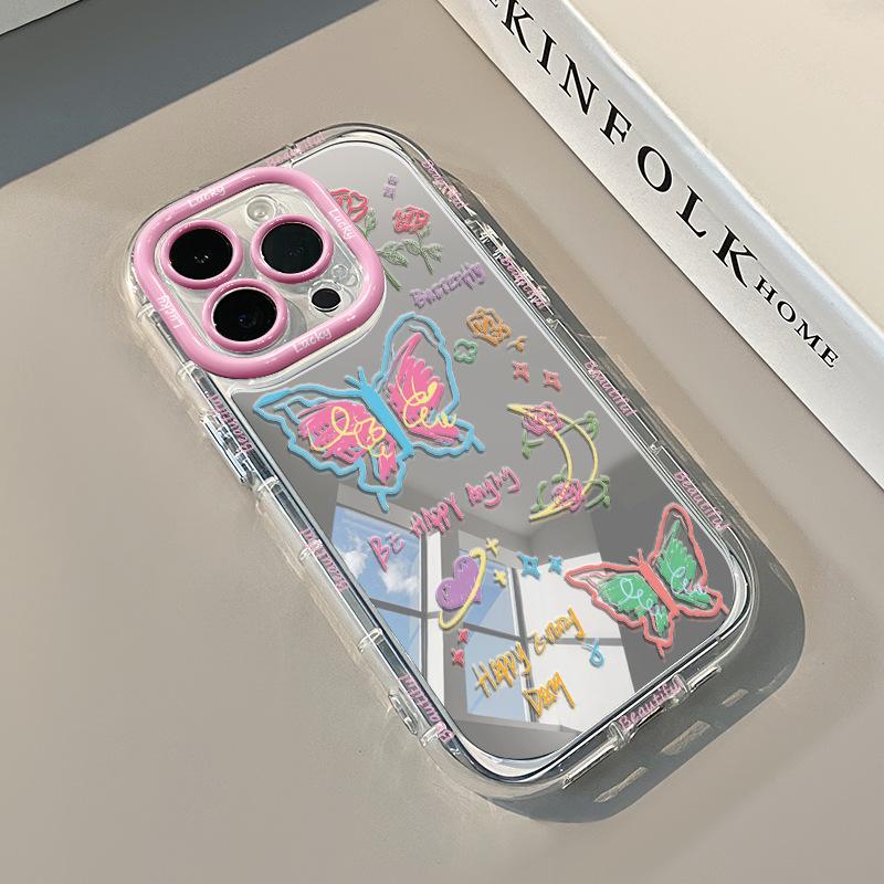 Чехол Ins Бабочка для IPhone15promax Чехол для мобильного телефона для Apple 14 Кремовый Чехол 12 Нишевый Креативный 11 Зеркало X