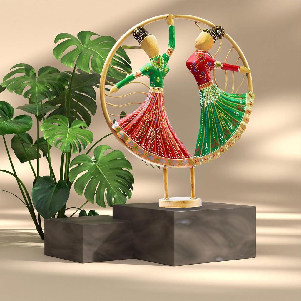 Vibrant Graceful Dancers Tabletop Showpiece - Iron Hand-Painted Home Decor - Ideal for Wedding, Anniversary & Housewarming Gifts (Circle Dancers)