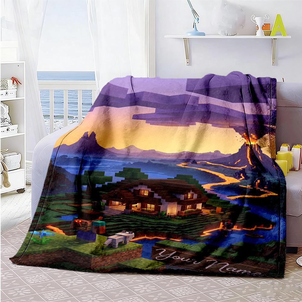Minecraft Personalized Name Blanket Multipurpose Customizable Blanket Ultrasoft For Home Decor Office Sofa Couch For All Occasions