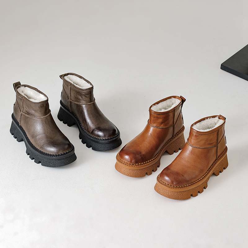 Krazing Pot Зимняя обувь из коровьей кожи, меха и шерсти, женские зимние ботинки, сохраняющие тепло, без застежек, европейский дизайн, устойчивые к холоду, ботильоны