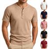 Мужская легкая рифленая рубашка-henley с коротким рукавом, пуловер с планкой на трех пуговицах, повседневный топ