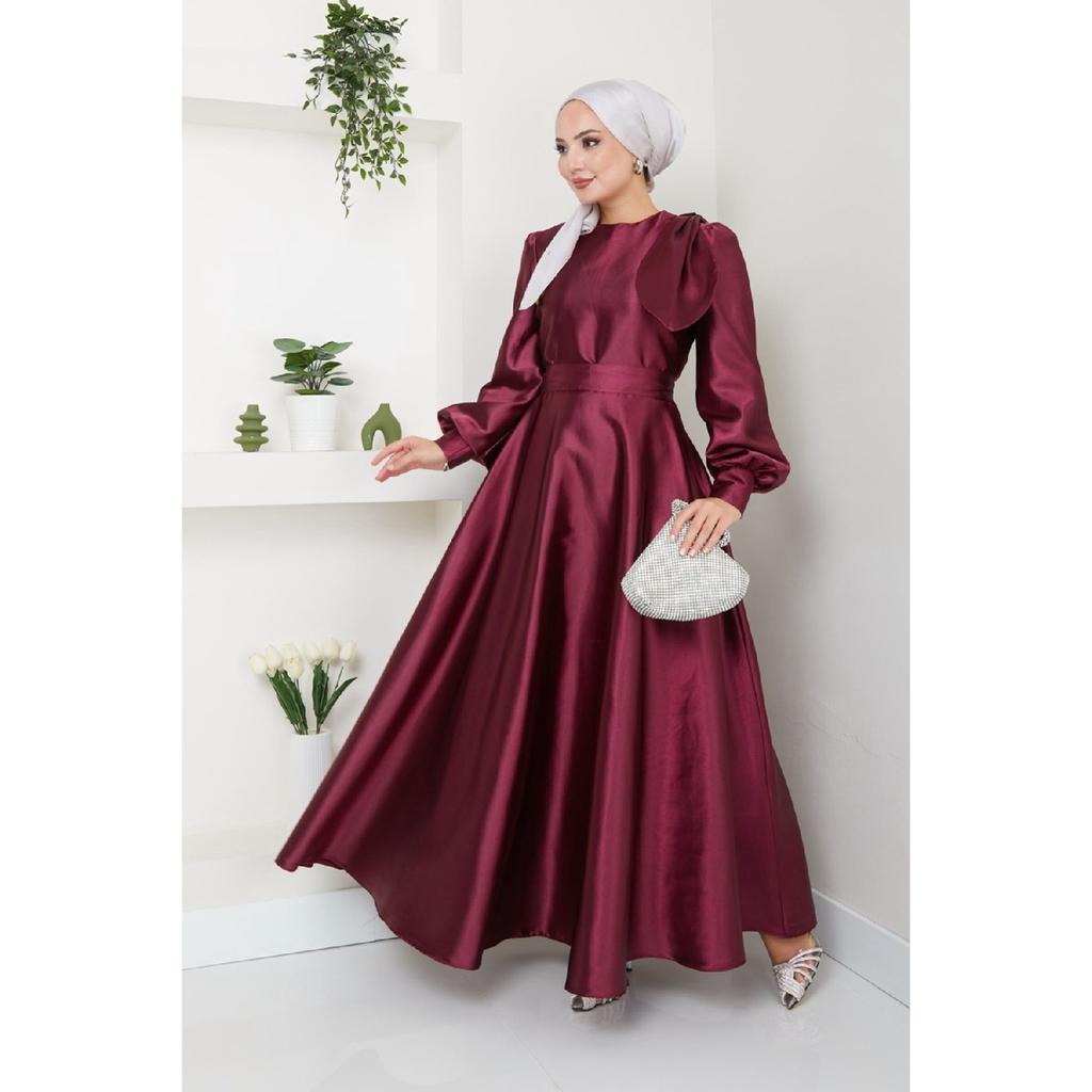 Женская одежда Вечернее платье Модное атласное длинное вечернее платье хиджаба с бантом 2745