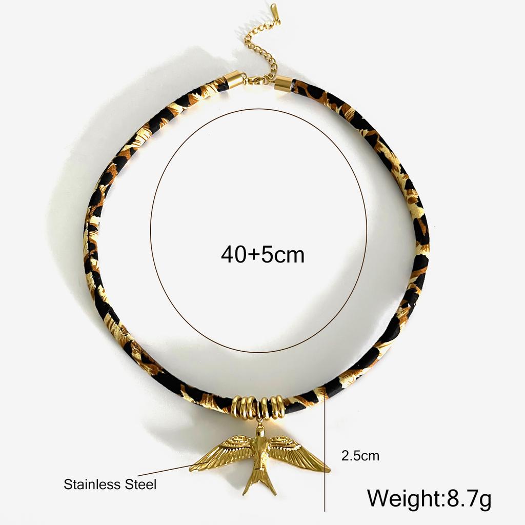 Личность Нержавеющая сталь Леопардовый полиэстер Цветок Сердце Солнце Капля Ожерелье воротник 18K PVD Покрытие Популярный подарок ювелирные изделия