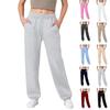 Women's Wide Leg Sports Pants Yoga Straight Mid- Drawstring Elastic Low-Waist Clothing With Pockets