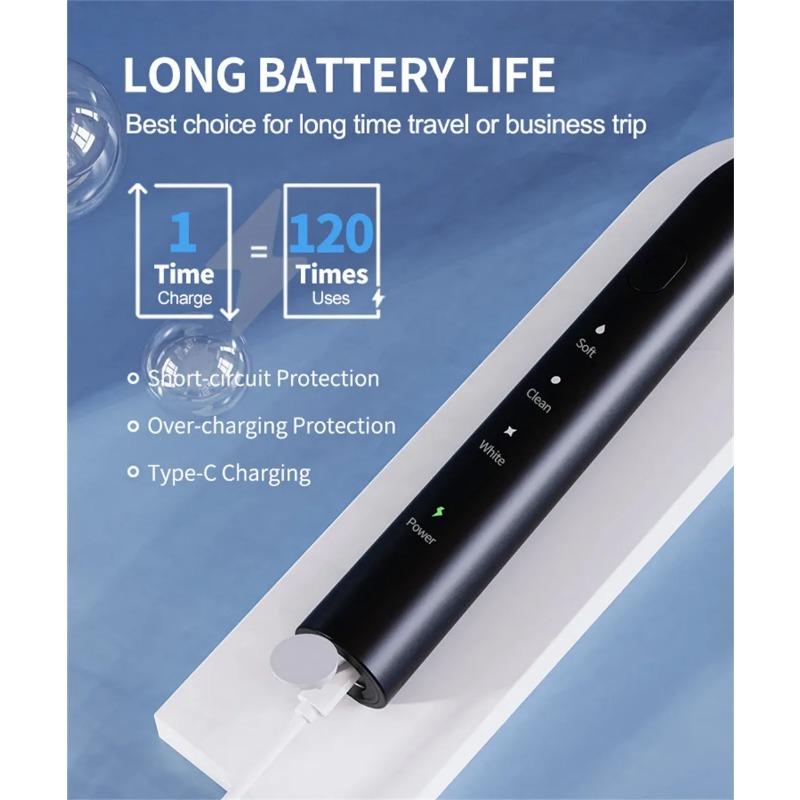 Sonic Electric Toothbrush with 6 Tooth Brush Heads IPX7 Waterproof USB Toothbrush Adult Ultrasonic Brush for Teeth Cleaning
