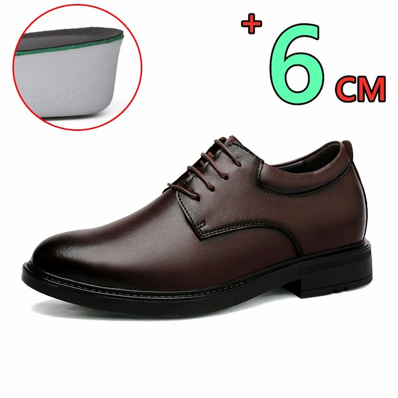 Big Size 35-47 Genuine Leather Dress Shoes Hidden Heels Elevator Shoes 6CM Height Shoes For Unisex Business Formal Wedding Shoes