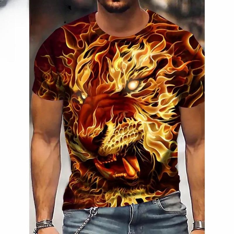 Мужская футболка с коротким рукавом и принтом тигра 3D Digital Crew Neck - модные дышащие удобные летние футболки большого размера