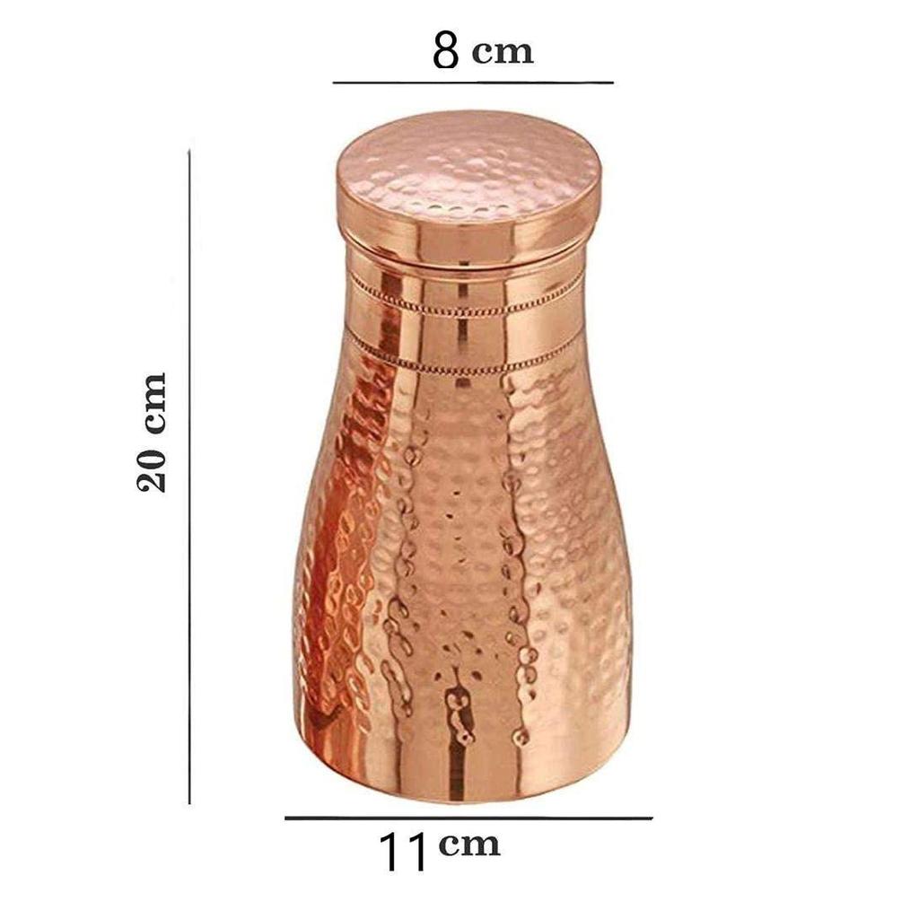 Copper Designer Copper Water Bottle | Pitchers | Water Jug | Bedroom Jar | Bedside Bottle Carafes with Tumbler/Glass with Lid 1250 ML (Hammered)