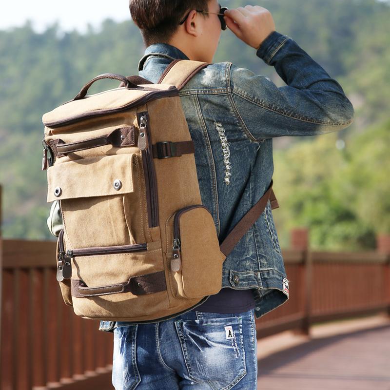 Мужской холст рюкзак открытый сплошной цвет большой емкости для отдыха многоцелевая дорожная сумка