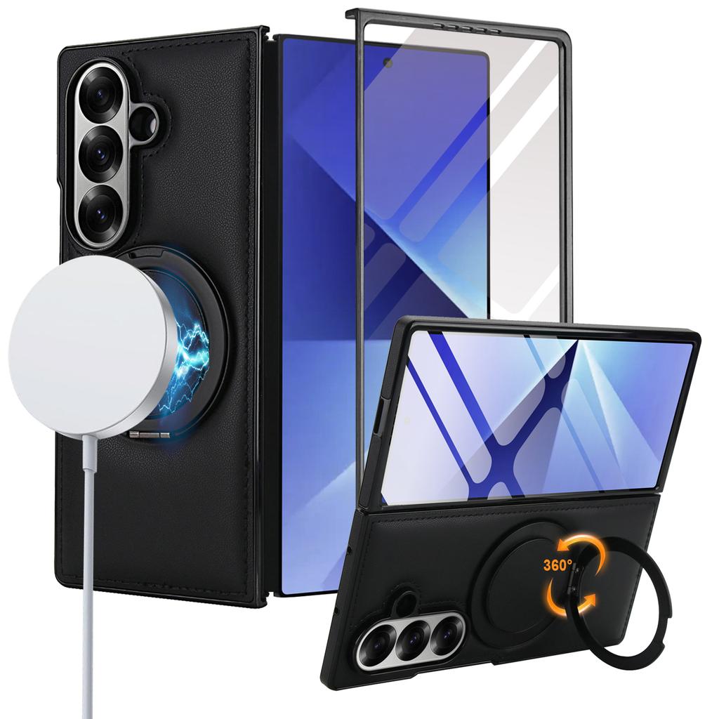 Для беспроводного зарядного чехла Magsafe для Samsung Galaxy Z Fold 7 Fold 6 5 4 3 Магнитная вращающаяся подставка-чехол Пленка из закаленного стекла